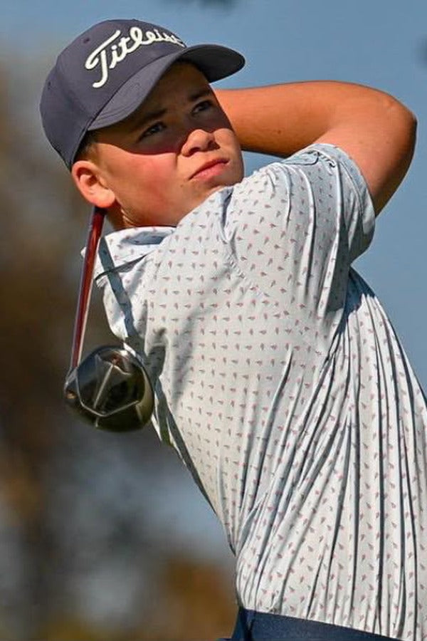 Baksteen de Klerk following through after a golf shot